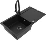 Mexen Leo chiuvetă de granit cu 1 compartiment cu scurgător și baterie de bucătărie Elia, neagră - 6501-77-670101-70-B (6501-77-670101-70-B)