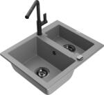 Mexen Carlos chiuvetă de granit cu 1, 5 compartimente cu baterie de bucătărie Flora, gri - 6518-71-670401-70-B (6518-71-670401-70-B)