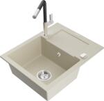 Mexen Enzo chiuvetă de bucătărie din granit cu 1 compartiment, cu scurgător și baterie Flora, bej - 6506-69-670401-07 (6506-69-670401-07)