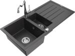 Mexen Andres chiuvetă de granit cu 1, 5 cuve, cu scurgător și baterie de bucătărie Carla, negru pătat - 6515-76-670700-00 (6515-76-670700-00)