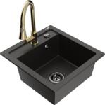 Mexen Vito chiuvetă de bucătărie granit cu o cuvă și baterie Elia, negru/auriu metalic - 6503-75-670101-50-B (6503-75-670101-50-B)