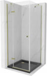 Mexen Roma cabina de duș cu ușă batantă 90 x 90 cm, transparentă, aurie + cădiță Flat, neagră - 854-090-090-50-00-4070G (854-090-090-50-00-4070G)