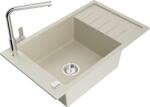 Mexen Elias chiuvetă de bucătărie din granit cu 1 cuvă cu scurgător și baterie Flora, bej - 6511-69-670401-00 (6511-69-670401-00)