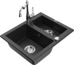 Mexen Carlos chiuvetă de granit cu 1, 5 cuve și baterie bucătărie Carla, negru/argintiu metalic - 6518-73-670700-00 (6518-73-670700-00)