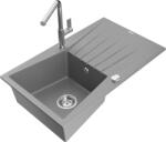 Mexen Cesar chiuvetă de granit cu un compartiment, cu picurător și baterie de bucătărie Flora, Gri - 6514-71-670401-00 (6514-71-670401-00)