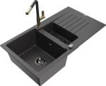 Mexen Matias chiuvetă granitică 1, 5-camera cu scurgător și baterie de bucătărie Flora, negru cu pete - 6502-76-670401-57-B (6502-76-670401-57-B)