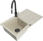 Mexen Cesar chiuvetă de granit cu 1 compartiment, cu scurgător și baterie de bucătărie Savita, bej - 6514-69-672601-70 (6514-69-672601-70)