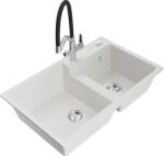 Mexen Tomas chiuvetă de granit cu 2 compartimente și baterie de bucătărie Duo, albă - 6516-20-671701-07 (6516-20-671701-07)