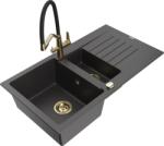 Mexen Matias chiuvetă de granit cu 1, 5 camere cu picurator și baterie de bucătărie Duo, negru cu pete - 6502-76-671701-57-G (6502-76-671701-57-G)