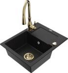 Mexen Enzo chiuvetă de granit cu 1 compartiment cu scurgător și baterie de bucătărie Savita, negru - 6506-77-672601-50 (6506-77-672601-50)