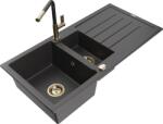 Mexen Andres chiuvetă de granit cu 1, 5 cuve și scurgător și baterie de bucătărie Flora, negru pătat - 6515-76-670401-75-G (6515-76-670401-75-G)
