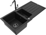Mexen Andres chiuvetă din granit cu 1, 5 cuve, cu scurgător și baterie de bucătărie Flora, negru - 6515-77-670401-07-B (6515-77-670401-07-B)