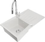 Mexen Cesar chiuvetă de granit cu 1 compartiment cu scurgător și baterie de bucătărie Savita, alb - 6514-20-672601-00 (6514-20-672601-00)