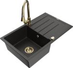 Mexen Bruno chiuvetă de granit cu o cuvă, cu scurgător și baterie de bucătărie Elia, metalic negru/auriu (6513-75-670101-50)