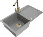 Mexen Leo chiuvetă de bucătărie din granit cu 1 compartiment și scurgător, cu baterie Duero, gri - 6501-71-671600-50 (6501-71-671600-50)