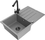 Mexen Bruno chiuvetă de granit cu un compartiment, cu picurător și baterie de bucătărie Duero, gri - 6513-71-671600-70-B (6513-71-671600-70-B)