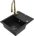 Mexen Enzo chiuvetă de bucătărie din granit cu 1 compartiment cu scurgător și baterie de bucătărie Savita, negru (6506-77-672601-50-B)