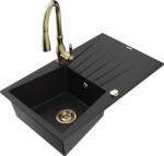 Mexen Cesar chiuvetă de granit cu o cuvă și scurgător și baterie de bucătărie Savita, negru - 6514-77-672601-50 (6514-77-672601-50)