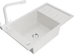 Mexen Elias chiuvetă de bucătărie din granit cu 1 compartiment, cu scurgător și baterie Duero, albă - 6511-20-671600-20 (6511-20-671600-20)