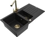 Mexen Matias chiuvetă de granit cu 1, 5 compartimente cu scurgător și baterie de bucătărie Duero, negru - 6502-77-671600-50 (6502-77-671600-50)