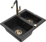 Mexen Carlos chiuvetă granit 1, 5 compartimente cu baterie de bucătărie Flora, negru/argintiu metalizat - 6518-73-670401-57-G (6518-73-670401-57-G)