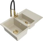 Mexen Gaspar chiuvetă de granit cu 1, 5 compartimente cu picurător și robinet de bucătărie Aster, bej - 6507-69-73450-57-G (6507-69-73450-57-G)