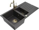Mexen Matias chiuvetă de granit cu 1, 5 compartimente și scurgător și baterie de bucătărie Carla, negru pătat - 6502-76-670700-50 (6502-76-670700-50)
