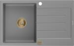 Mexen Bruno chiuvetă din granit cu 1 compartiment și scurgător 795 x 495 mm, gri, sifon auriu - 6513791010-71-G (6513791010-71-G) Chiuveta