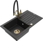 Mexen Pablo chiuvetă granitică cu 1 compartiment cu uscător și baterie de bucătărie Duo, negru/argintiu metalizat - 6510-73-6717 (6510-73-671701-57-G)