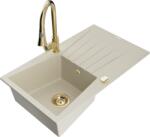 Mexen Cesar chiuvetă de granit cu 1 compartiment cu scurgător și baterie de bucătărie Elia, bej - 6514-69-670101-50 (6514-69-670101-50)