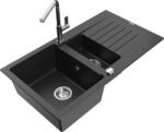 Mexen Matias chiuvetă de granit cu 1, 5 compartimente, cu scurgător și baterie de bucătărie Flora, negru/argintiu (6502-73-670401-00)