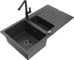 Mexen Matias chiuvetă din granit cu 1, 5 cuve cu scurgător și baterie de bucătărie Flora, negru pătat - 6502-76-670401-70-B (6502-76-670401-70-B)