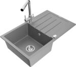 Mexen Bruno chiuvetă de granit cu 1 compartiment, cu scurgător și baterie de bucătărie Duero, gri - 6513-71-671600-00 (6513-71-671600-00)