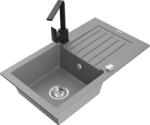 Mexen Pablo chiuvetă de granit 1-cameră cu scurgător și baterie de bucătărie Rita, gri - 6510-71-670300-70 (6510-71-670300-70)