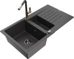 Mexen Matias chiuvetă de granit cu 1, 5 compartimente cu scurgător și baterie Flora, negru punctat - 6502-76-670401-75-B (6502-76-670401-75-B)
