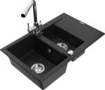Mexen Gaspar chiuvetă din granit cu 1, 5 compartimente cu scurgător și baterie de bucătărie Duero, negru - 6507-77-671600-00 (6507-77-671600-00)