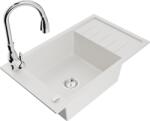 Mexen Elias chiuvetă de granit cu 1 cameră cu scurgător și baterie de bucătărie Savita, alb - 6511-20-672601-00 (6511-20-672601-00)