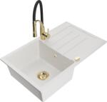 Mexen Bruno chiuvetă de bucătărie din granit cu 1 compartiment și picurător și baterie Aster, albă - 6513-20-73450-57-G (6513-20-73450-57-G)