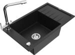 Mexen Elias chiuvetă din granit cu 1 compartiment cu scurgător și baterie de bucătărie Duero, negru - 6511-77-671600-00 (6511-77-671600-00)