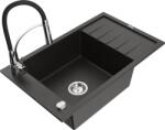 Mexen Elias chiuvetă de bucătărie granit cu 1 compartiment și scurgător și baterie de bucătărie Aster, negru/auriu metalic - 651 (6511-75-73450-70)