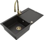 Mexen Leo chiuvetă de granit 1-cameră cu scurgător și baterie de bucătărie Savita, negru/auriu metalizat - 6501-75-672601-50 (6501-75-672601-50)