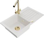 Mexen Pablo chiuvetă de bucătărie granit 1-cameră cu scurgător și baterie Duero, alb - 6510-20-671600-50 (6510-20-671600-50)
