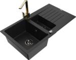 Mexen Matias chiuvetă de granit cu 1, 5 cuve, cu scurgător și baterie de bucătărie Rita, neagră - 6502-77-670300-50-B (6502-77-670300-50-B)