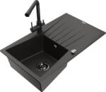 Mexen Cesar chiuvetă de granit cu 1 compartiment cu scurgător și baterie bucătărie Duero, negru/auriu metalic (6514-75-671600-70-B)