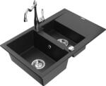 Mexen Gaspar chiuvetă din granit cu 1, 5 compartimente și scurgător și baterie de bucătărie Carla negru/argintiu metalizat - 6507 (6507-73-670700-00)