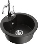 Mexen Diego chiuvetă din granit cu 1 compartiment cu baterie de bucătărie Carla, negru/auriu metalic - 6512-75-670700-00 (6512-75-670700-00)