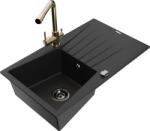 Mexen Cesar chiuvetă de granit cu 1 compartiment cu scurgător și baterie de bucătărie Duero, neagră - 6514-77-671600-50-B (6514-77-671600-50-B)