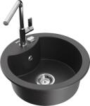 Mexen Diego chiuvetă din granit cu 1 compartiment cu baterie de bucătărie Flora, negru cu picățele - 6512-76-670401-00 (6512-76-670401-00)