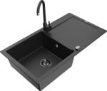 Mexen Leo chiuvetă de bucătărie din granit cu 1 compartiment și cu picurător și baterie de bucătărie Telma, negru/metalic argint (6501-73-670200-70-B)