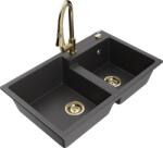 Mexen Tomas chiuvetă de granit cu 2 compartimente cu baterie de bucătărie Elia, negru stropit - 6516-76-670101-50 (6516-76-670101-50)